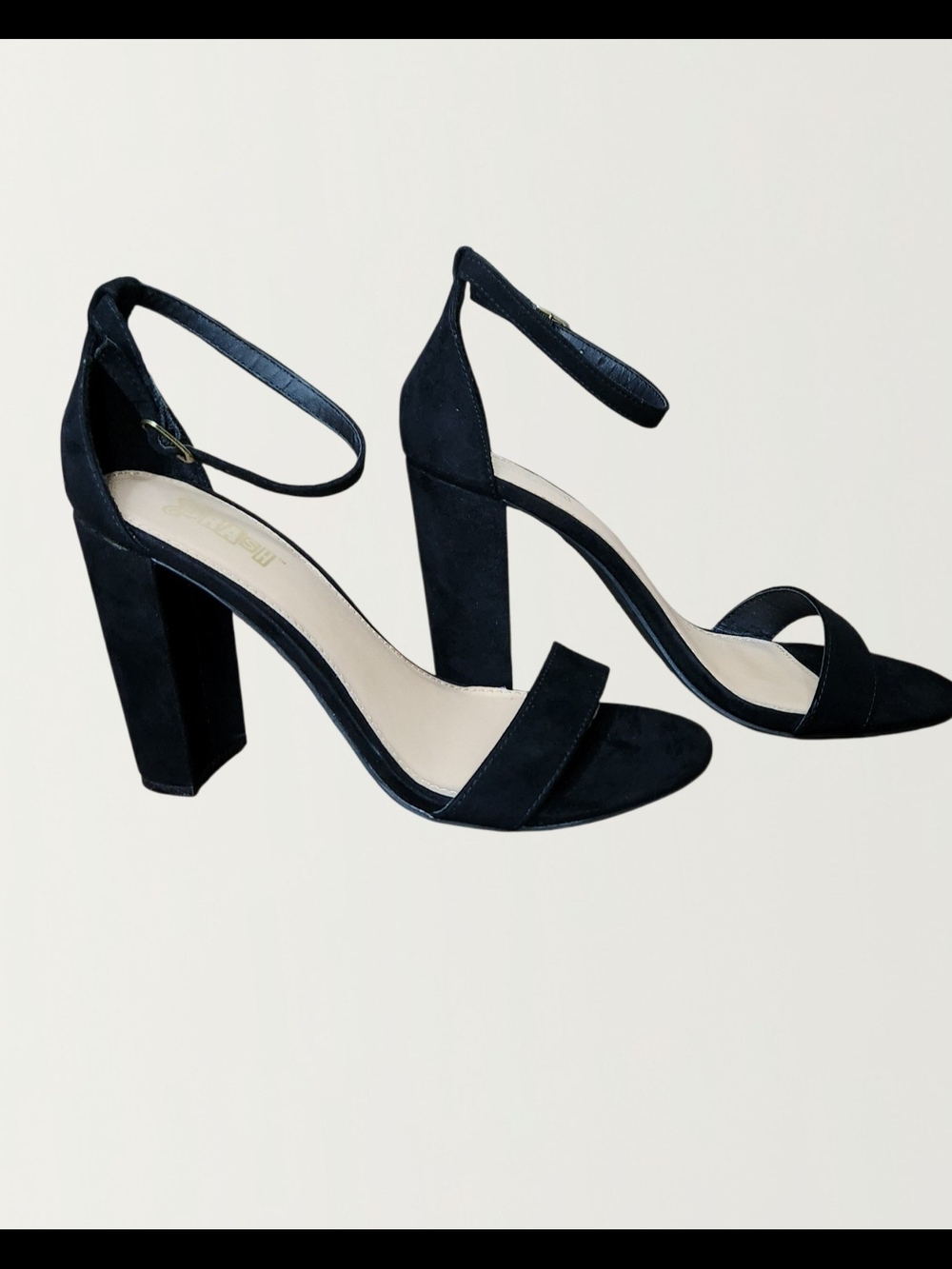 Brash Women's Classic Black Suede Block Heel Sandals with Ankle Strap Size 9